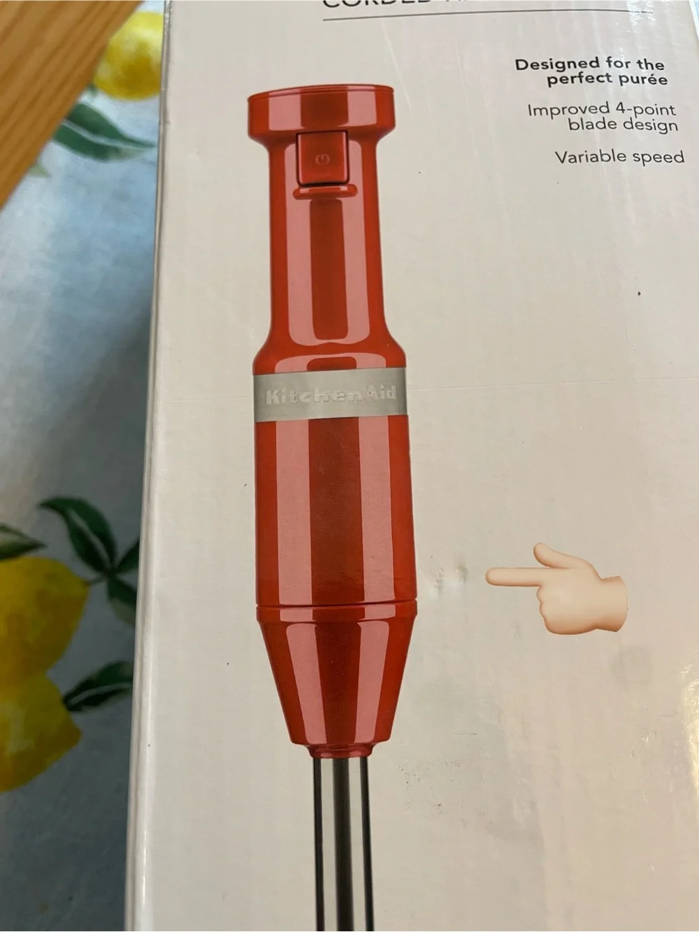 KitchenAid Red Corded Hand Blender - Variable Speed